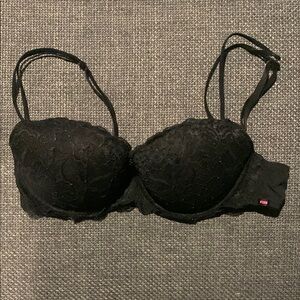 Black Push-Up Bra with Lace Overlay
